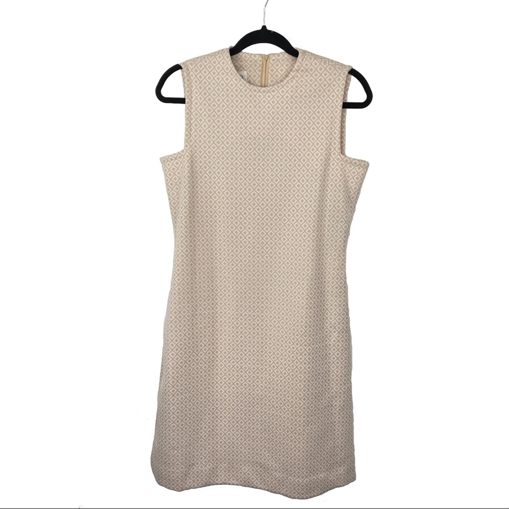 Marta D Vintage Sheath Dress Tan White Pattern, 12